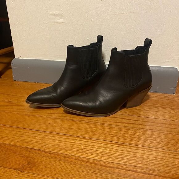 Black Patina Portland Leather Ankle Boots Western Cowgirl Rodeo Work School 7.5 - Picture 2 of 3